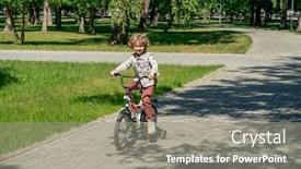  Presentation with green moving - PPT layouts having cheerful-little-boy-in-casualwear background and a gray colored foreground
