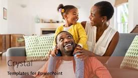  Presentation with home black family - PPT theme with cheerful-little-girl-sitting background and a red colored foreground