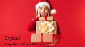  Presentation with cheerful stylish city girl using - Beautiful PPT theme featuring cheerful little girl wearing christmas backdrop and a red colored foreground