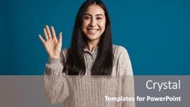  Presentation with camera - Colorful presentation theme enhanced with cheerful-lovely-girl-waving backdrop and a gray colored foreground
