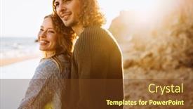  Presentation with beach rocks - PPT layouts having cheerful-lovely-young-couple-wearing background and a tawny brown colored foreground