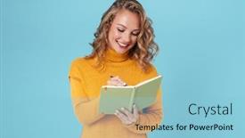  Presentation with diary aesthetic blue - Slide set consisting of cheerful-lovely-young-girl-wearing background and a light blue colored foreground