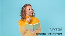  Presentation with diary aesthetic blue - PPT theme with cheerful-lovely-young-girl-wearing background and a light blue colored foreground