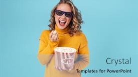  Presentation with popcorn movie - Amazing slide set having cheerful-lovely-young-girl-wearing backdrop and a light blue colored foreground