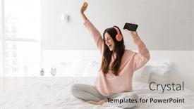  Presentation with wireless - Audience pleasing PPT layouts consisting of cheerful-lovely-young-girl-wearing backdrop and a soft green colored foreground