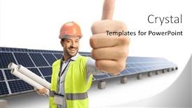  Presentation with cheerful - Presentation theme with cheerful-male-engineer-with-blueprints background and a white colored foreground