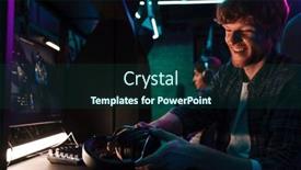  Presentation with club - Slides consisting of cheerful-male-gamer-putting background and a ocean colored foreground