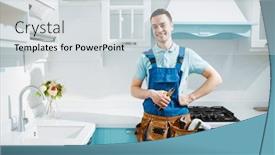  Presentation with plumber - Audience pleasing slide set consisting of cheerful-male-plumber-in-uniform backdrop and a lemonade colored foreground