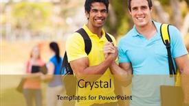 Presentation with cheerful - Colorful PPT theme enhanced with cheerful male university students brotherhood backdrop and a gold colored foreground