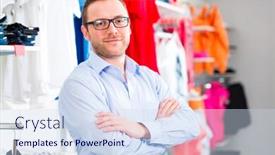  Presentation with clothes shop - Presentation featuring cheerful-man-buying-clothes background and a sky blue colored foreground