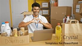  Presentation with hands heart - Presentation theme featuring cheerful-man-forms-a-heart background and a gold colored foreground