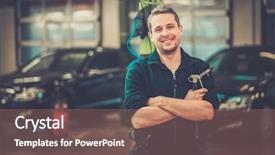  Presentation with car business - PPT theme featuring cheerful man on a car background and a coral colored foreground