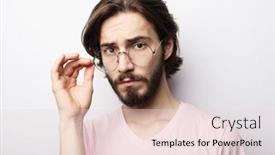  Presentation with find - Presentation theme featuring cheerful-man-wearing-glasses-glad background and a lemonade colored foreground