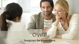  Presentation with married - Presentation design consisting of cheerful married couple meeting financial adviser background and a soft green colored foreground