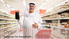  Presentation with arab - Audience pleasing presentation design consisting of cheerful-mature-arab-man backdrop and a soft green colored foreground