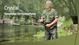  Presentation with fisherman - Presentation theme having cheerful mature fisherman fishing background and a tawny brown colored foreground