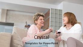  Presentation with friends - Slide deck enhanced with cheerful mature friends with wineglasses background and a  colored foreground