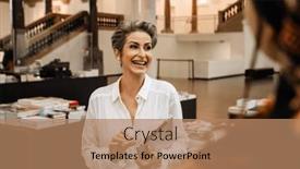  Presentation with art gallery - Slide deck enhanced with cheerful-mature-grey-haired-woman background and a coral colored foreground