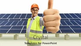  Presentation with solar farm - Presentation design having cheerful-mature-male-engineer-showing background and a soft green colored foreground