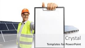  Presentation with solar - PPT layouts featuring cheerful-mature-male-engineer background and a  colored foreground