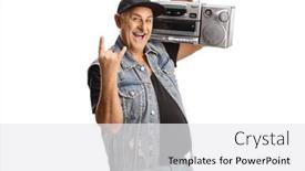  Presentation with radio - Presentation theme with cheerful-mature-man-carrying background and a white colored foreground