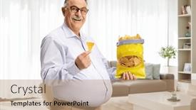  Presentation with tortilla - Slide set having cheerful-mature-man-eating-tortilla background and a coral colored foreground