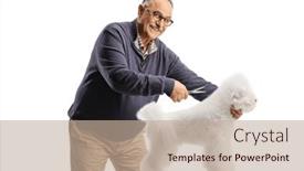  Presentation with grooming dog - Presentation with cheerful-mature-man-grooming background and a coral colored foreground