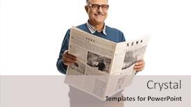  Presentation with various town newspaper headline - Audience pleasing slide deck consisting of cheerful-mature-man-holding backdrop and a light gray colored foreground