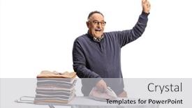  Presentation with ironing - Slide set featuring cheerful-mature-man-ironing-clothes background and a  colored foreground