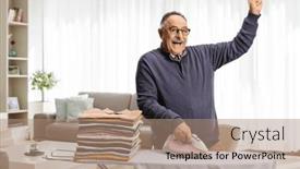  Presentation with ironing - Theme enhanced with cheerful-mature-man-ironing-clothes background and a coral colored foreground