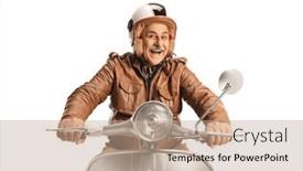  Presentation with silver - PPT theme consisting of cheerful-mature-man-riding background and a coral colored foreground