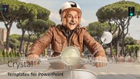  Presentation with rome - Slide deck with cheerful-mature-man-riding background and a coral colored foreground