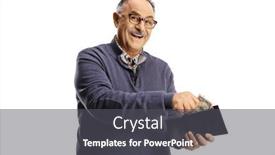  Presentation with cheerful - Slides with cheerful-mature-man-smiling background and a dark gray colored foreground