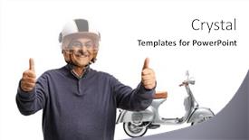  Presentation with cheerful - Presentation theme enhanced with cheerful-mature-man background and a white colored foreground