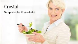  Presentation with thank you in green - Colorful presentation theme enhanced with cheerful mature woman having green backdrop and a white colored foreground