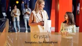  Presentation with movie popcorn - PPT layouts featuring cheerful-mature-woman background and a gold colored foreground