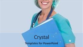  Presentation with clipboard stethoscope - Presentation theme enhanced with cheerful medical doctor woman with stethoscope and clipboard isolated over grey background background and a light blue colored foreground