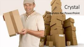  Presentation with facebook messenger - Audience pleasing PPT theme consisting of cheerful messenger holding a cardboard backdrop and a coral colored foreground