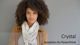  Presentation with race - Slides having cheerful mixed-race woman standing background and a light gray colored foreground