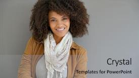 Presentation with race - Presentation theme with cheerful mixed-race woman standing background and a light gray colored foreground