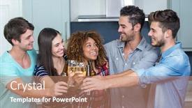 Presentation with wine beer - Presentation theme featuring cheerful-multi-ethnic-friends-toasting background and a coral colored foreground