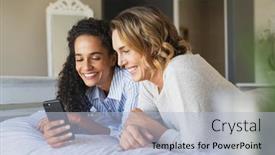  Presentation with online shopping - Colorful presentation theme enhanced with cheerful-multiethnic-female-friends-doing backdrop and a light blue colored foreground