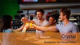  Presentation with pizzeria - Amazing presentation having cheerful multiracial friends having fun backdrop and a gold colored foreground