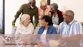 Presentation with assisted living - Presentation theme enhanced with cheerful-multiracial-senior-friends-talking background and a  colored foreground