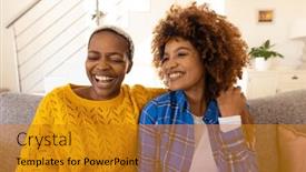  Presentation with togetherness - Presentation theme enhanced with cheerful-multiracial-young-lesbian-couple background and a gold colored foreground