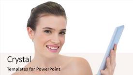  Presentation with natural product cancer - Presentation design enhanced with cheerful natural brown haired model background and a  colored foreground