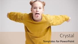  Presentation with kids space - Presentation theme with cheerful-naughty-girl-wearing-casual background and a gold colored foreground