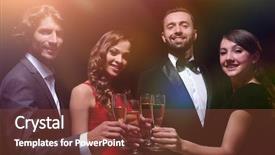  Presentation with champagne - PPT theme featuring cheerful people celebrating a sucess background and a tawny brown colored foreground