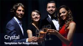  Presentation with champagne - Presentation design with cheerful people celebrating a sucess background and a navy blue colored foreground