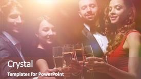  Presentation with union of people - Audience pleasing presentation design consisting of cheerful people celebrating a sucess backdrop and a tawny brown colored foreground